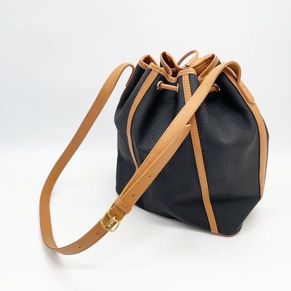 Yves Saint Laurent Logo Plate Drawstring Shoulder Bag Brown Black - Picture 5 of 10